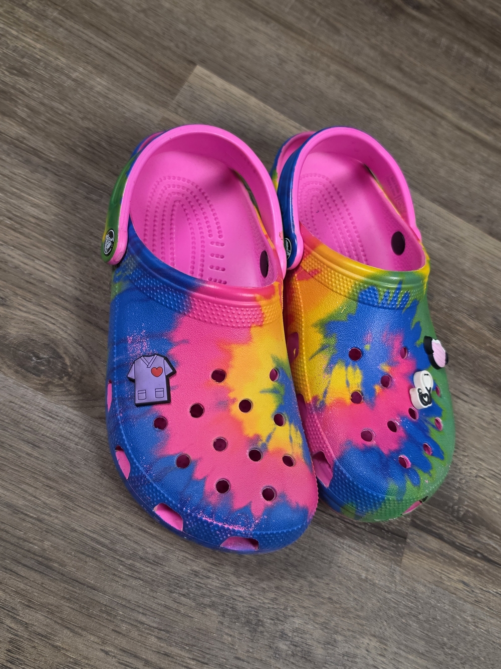 CROCS Tie-Dye Slip-On Mules with Bright Pink Lining